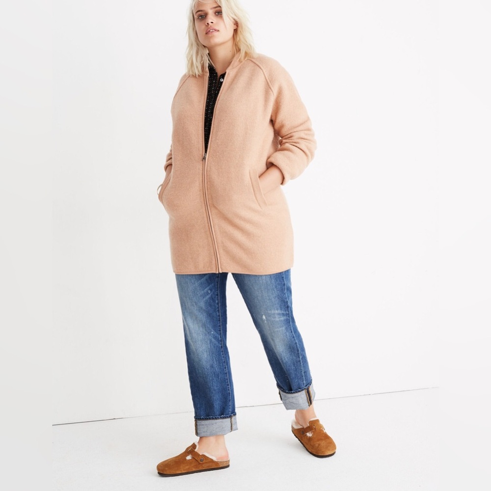 Madewell Bomber-Sweater-Jacket in Bright Apricot, Size Extra Large (XL) - Picture 2 of 11